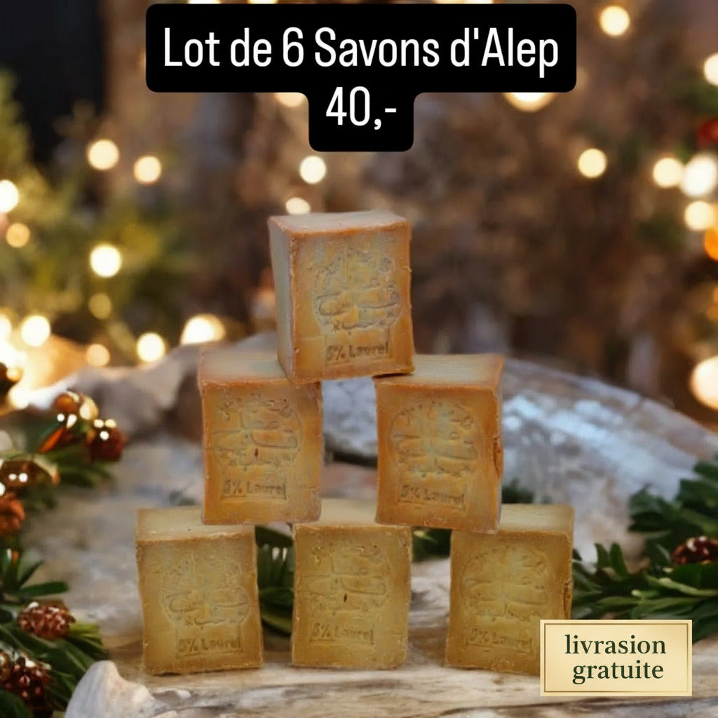 action de noel, lot de 5 savons d'alep véritables